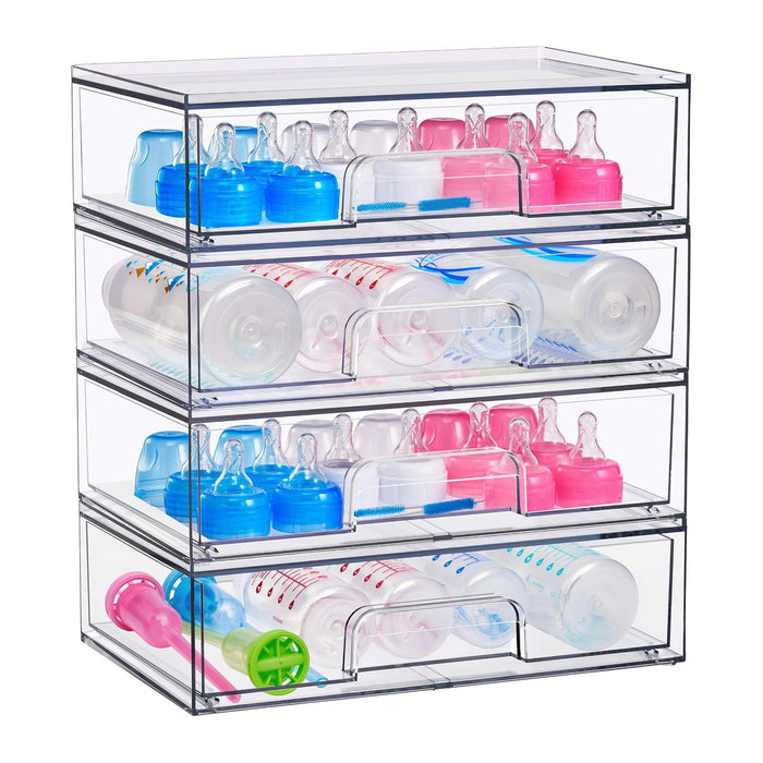 Sorbus Stackable Storage Drawers, Clear Acrylic Pull-Out Organizer (4 Pack)