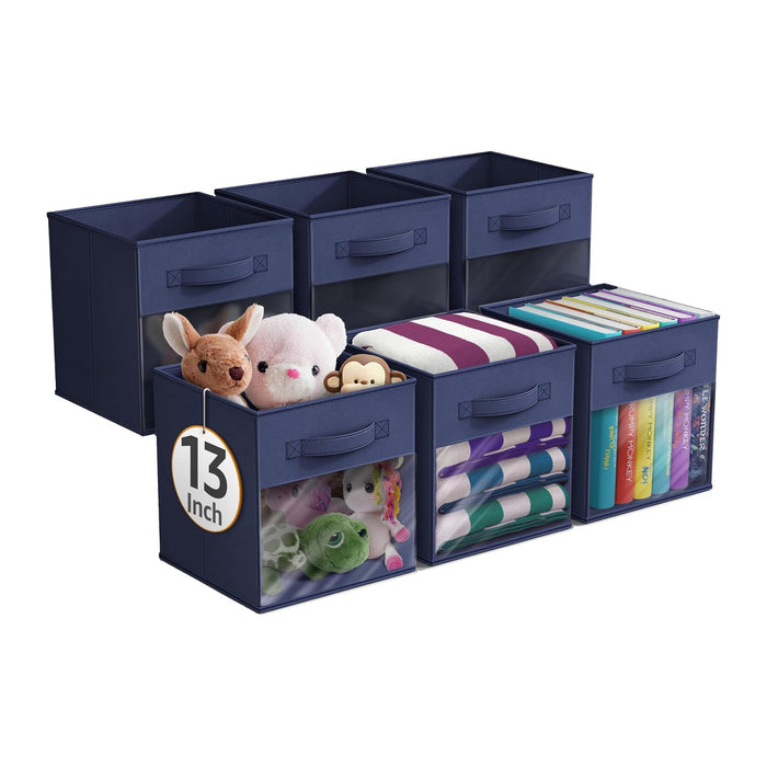 Sorbus Storage Cubes with Clear Window, 6 Pack (13 Inch, Navy Blue)