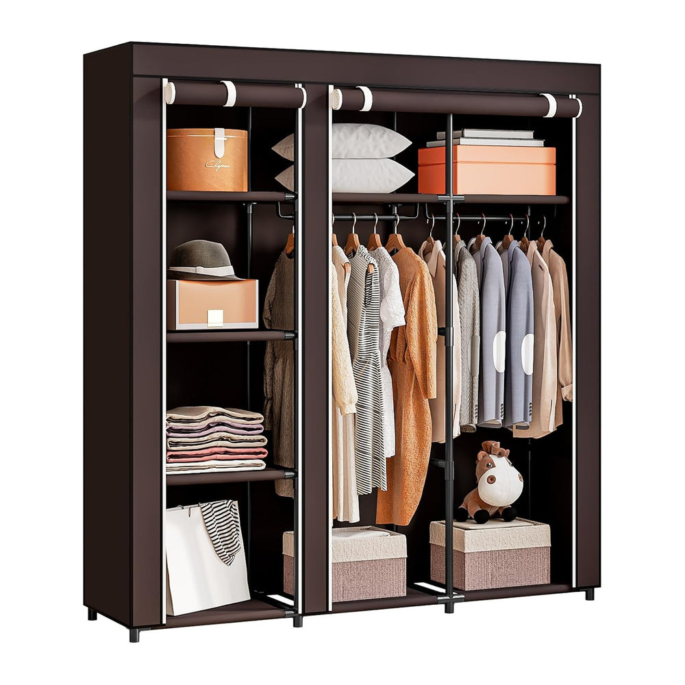 SORCEDAS Portable Closet Wardrobe with Hanging Rods Shelves Clothes Storage