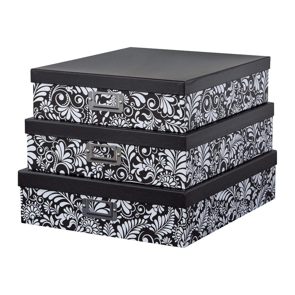 Soul & Lane - Black and White Floral Storage Boxes with Lids, Set of 3