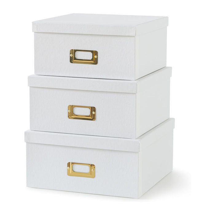 Soul & Lane - White and Gold Decorative Storage Boxes with Lids, Set of 3