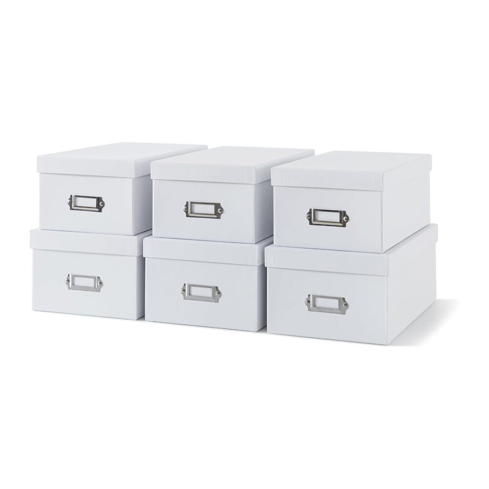 Soul & Lane - White Photo Storage Boxes with Lids, Set of 6 in 2 Sizes