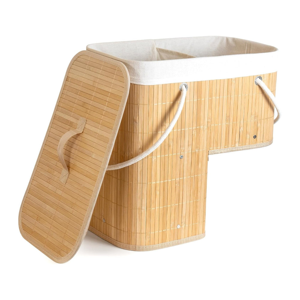 Stair Basket with Lid and Handle for Wooden and Carpeted Stairs, Natural