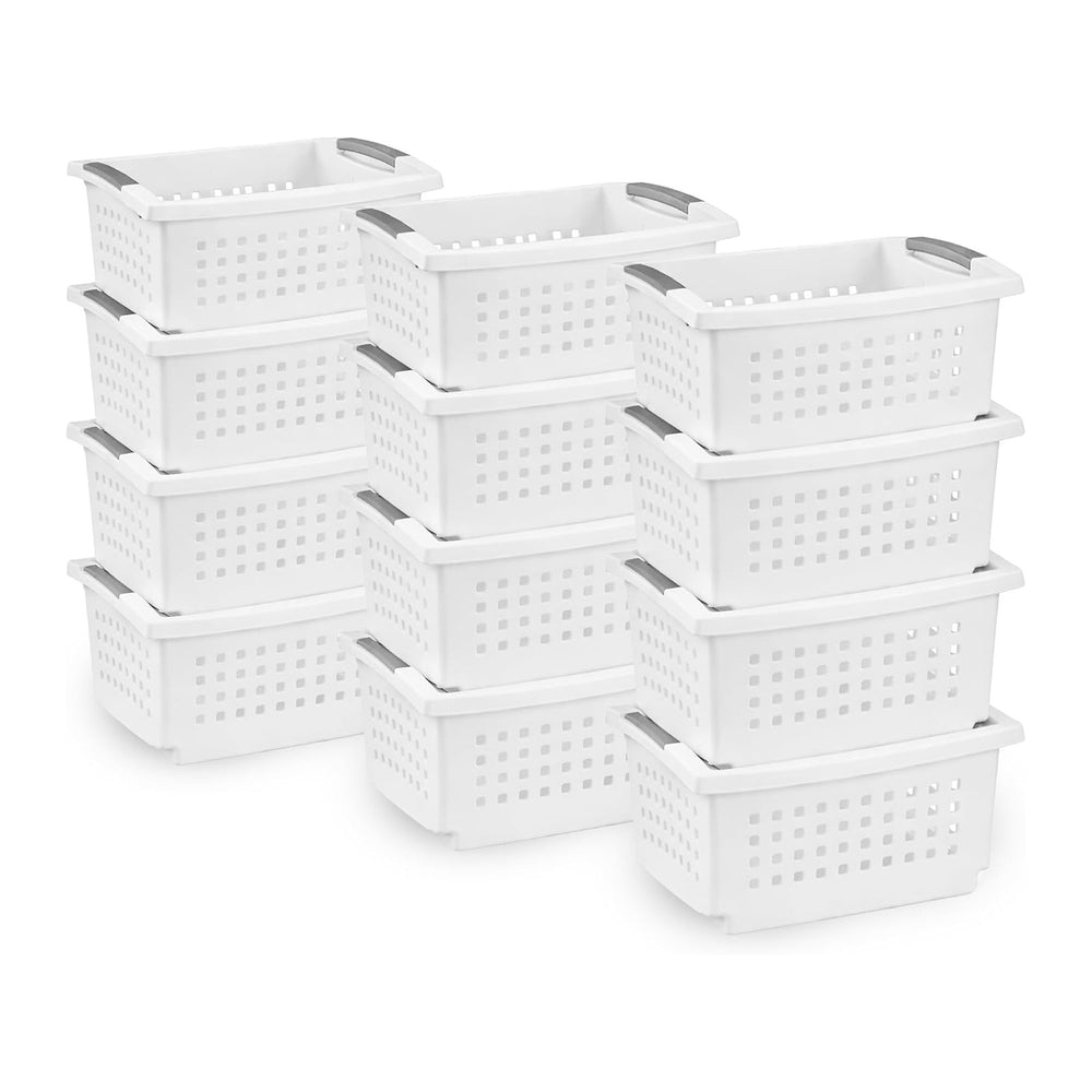 Sterilite 12 Pack Medium Stacking Basket, Open Top Storage Bin with Handles, ...