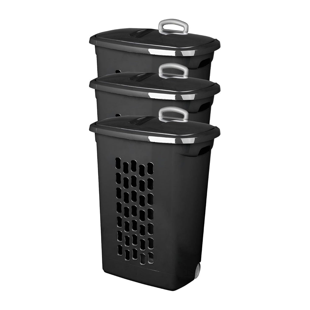 Sterilite 3-Pack Ultra Laundry Hamper with Lid and Wheels, Plastic Clothes Ba...