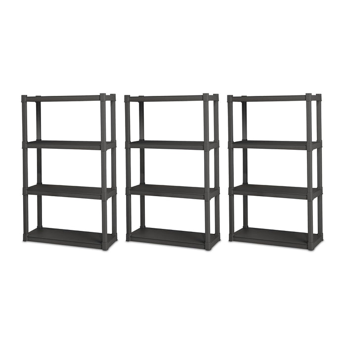 Sterilite 4 Shelf Unit, Heavy-Duty Plastic Utility Storage Rack, 3-Pack