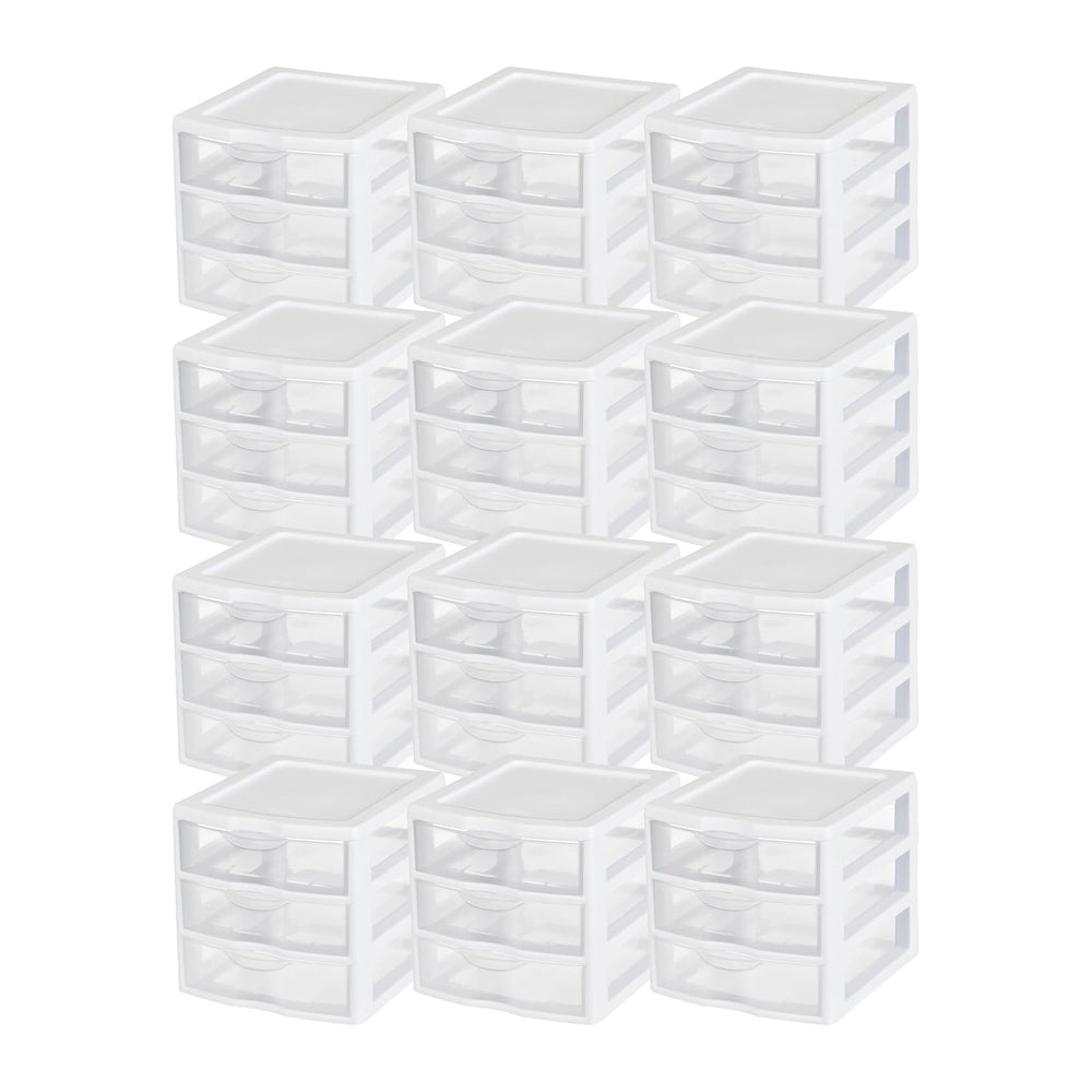 Sterilite Clearview 3-Drawer Cart Small Plastic Storage Organizer, 12-Pack