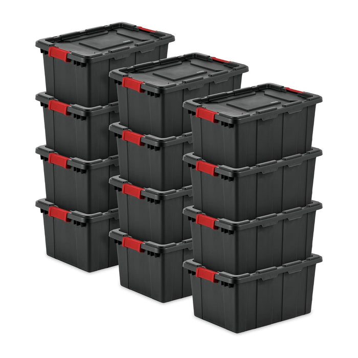 Sterilite Industrial Storage Tote with Lids for Garage, 15 Gallon, 12-Pack