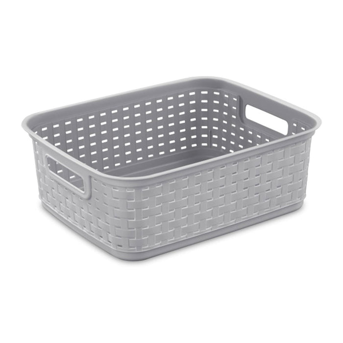Sterilite Short Plastic Weave Storage Basket, Bin Organization for Countertops, Tabletops and Shelves for Crafts, Jewelry, Gray, 12-Pack