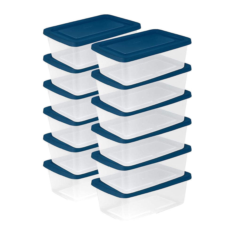 Sterilite Stackable 6 Qt Storage Box Container, Clear, Marine Blue Lid (60 Pack)