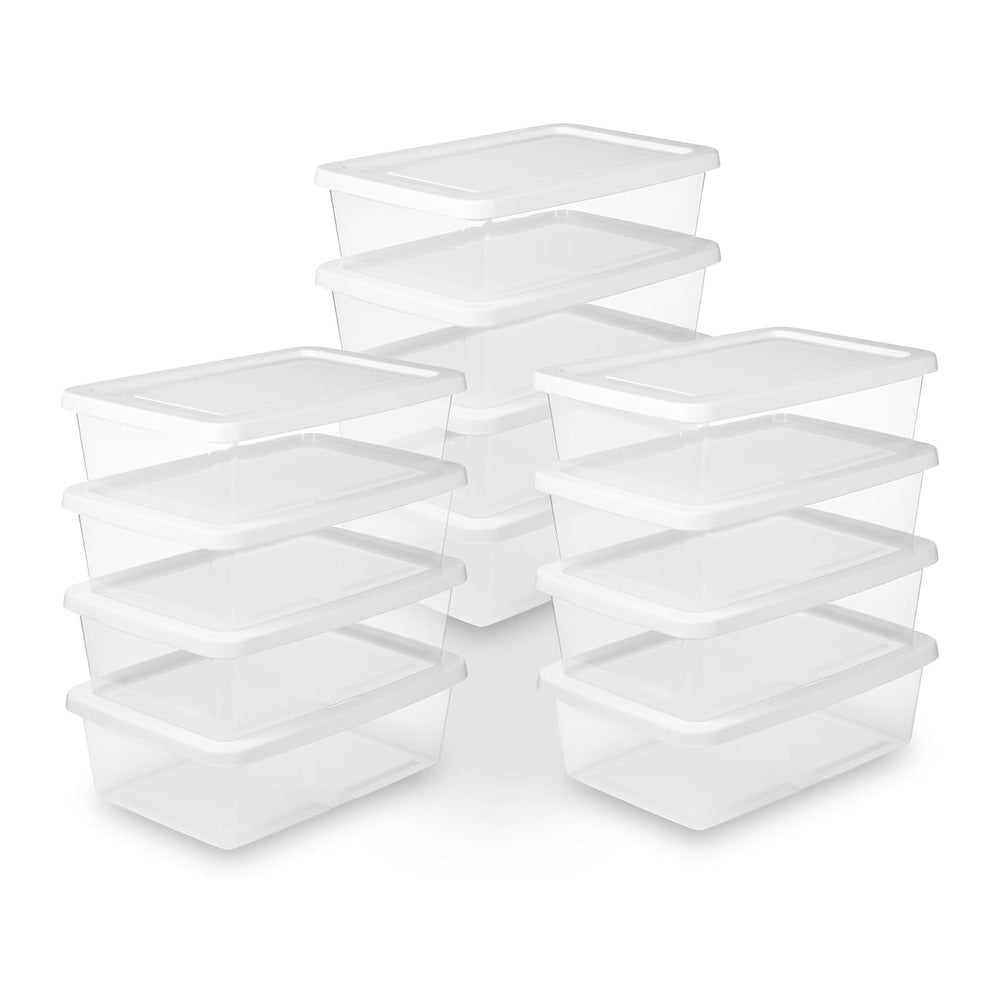 Sterilite Storage Box Stackable Tote, White, 12 Quart, 12 Pack