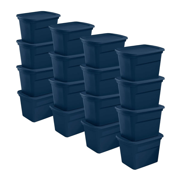 Sterilite Tote, Plastic Storage Bins with Snap Lids, 18 Gallon, 16-Pack