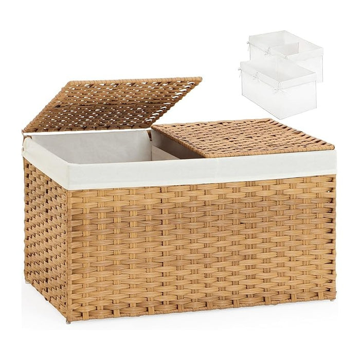 Storage Basket with Lid Rattan Woven Storage Baskets with 2 Separate Lids