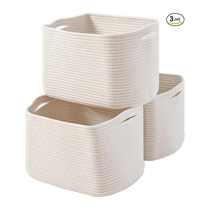 Storage Baskets for Organizing Shelves, Woven Cotton Rope Bins for Baby Nursery