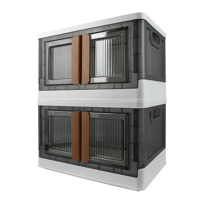 Storage Bin, Foldable Cabinet, 8.4 Gallon (32L) Capacity (Each One), 2 Packs, Collapsible Box with Lids, Transparent, Organizers for Living Room, Bedroom
