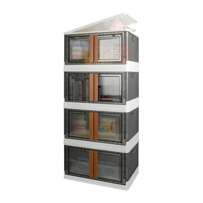 Storage Boxes, Extra Large Cabinet with Lids, 19 Gallon(72L) Capacity (Each One), 4 Packs, Useful Box with Door and Buckles, Foldable, Transparent, Excellent Home Organizers