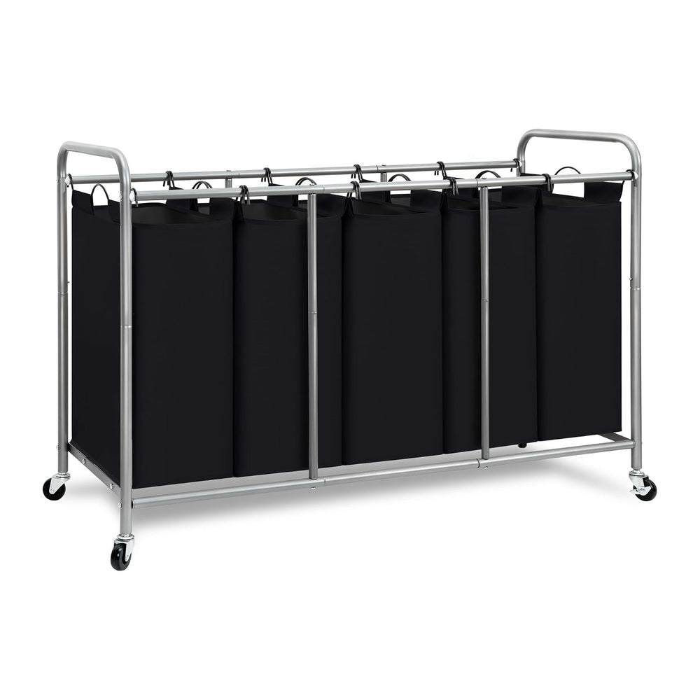 STORAGE MANIAC 5 Section Laundry Sorter, 5 Bins Rolling Separator Laundry Bas...