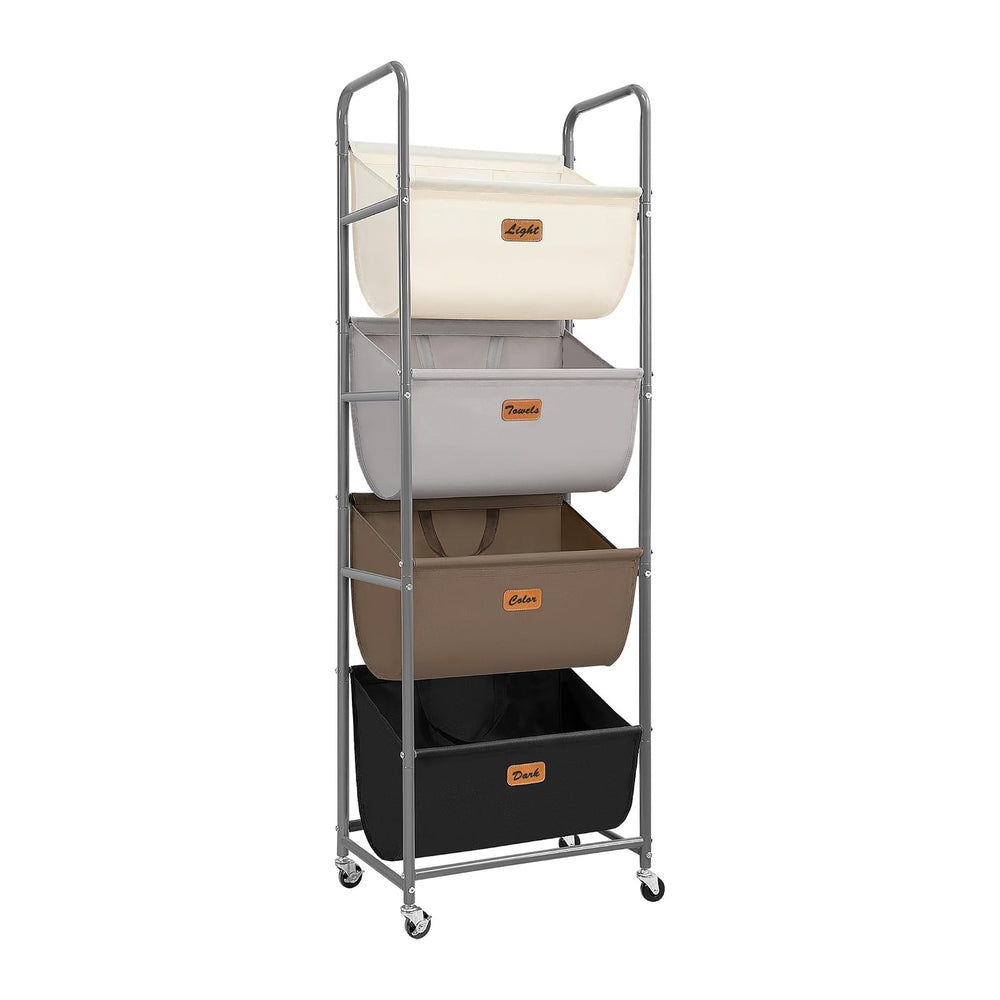STORAGE MANIAC Vertical Rolling Laundry Hamper, 4 Section Laundry Sorter with...