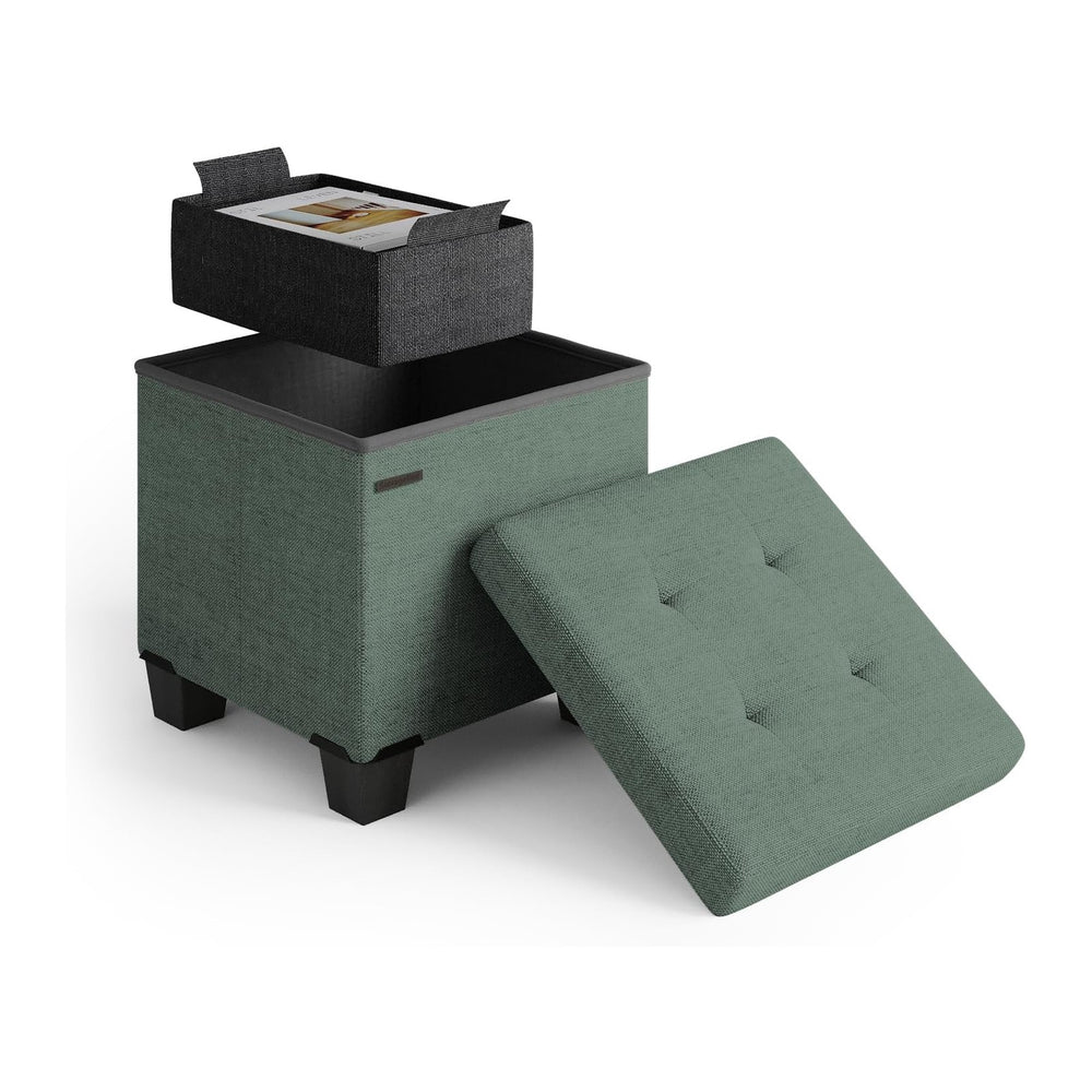 Storage Ottoman Cube with Small Bin, 15-in Square Ottoman with Storage for Li...