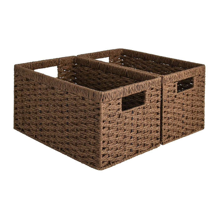 StorageWorks Round Paper Rope Storage Baskets, Rectangular Wicker Baskets