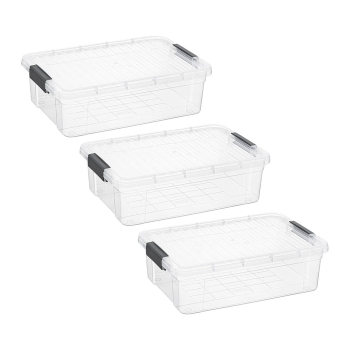 Superio 13.7 Quart Clear Plastic Storage Bin with Lid, Stackable Organizer Box, BPA-Free Storage Container for Home, Garage, School & Office, 3 Pack