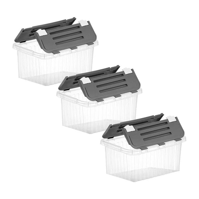 Superio Clear Storage Boxes with Attached Lids, Plastic Container Bins with Hinged Lids for Organizing, Stackable Crates, BPA Free, Non Toxic Organizers, 19 Quart (3 Pack, 17"x11.65"x8.75")