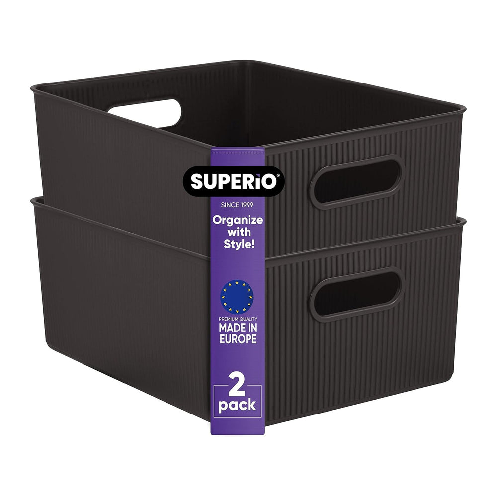 Superio Ribbed Collection - Decorative Plastic Basket Open Home Storage Bins ...