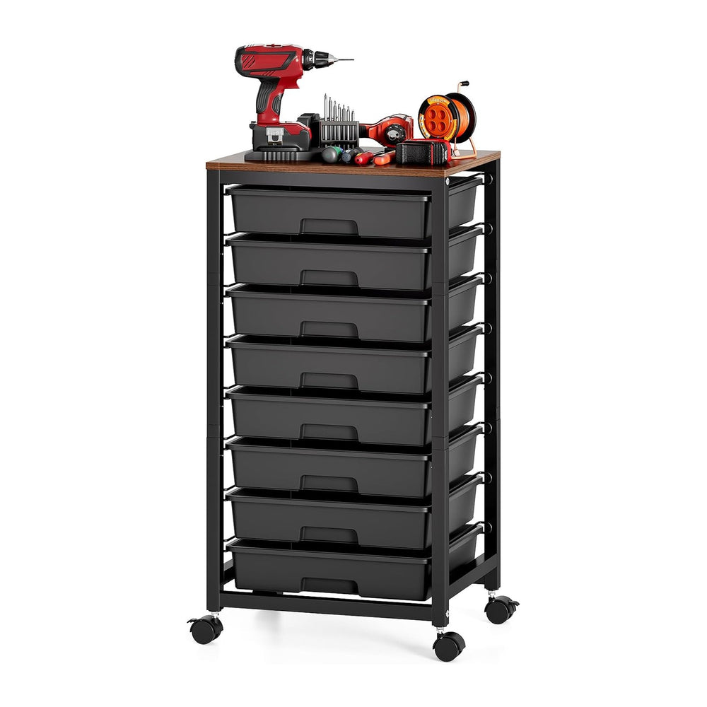 SYKIARIOL Rolling Storage Cart with Drawers, 8 Drawers Utility Cart,Black