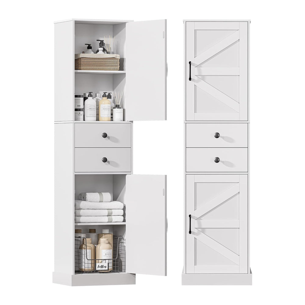 Tall Bathroom Storage Cabinet with 2 Drawers, Farmhouse Narrow Storage Cabine...
