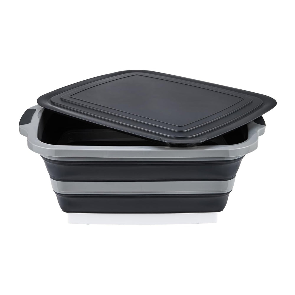 TANOSHII 3-Piece Collapsible BBQ Prep Tubs with Lids and Built-in Cutting Boa...