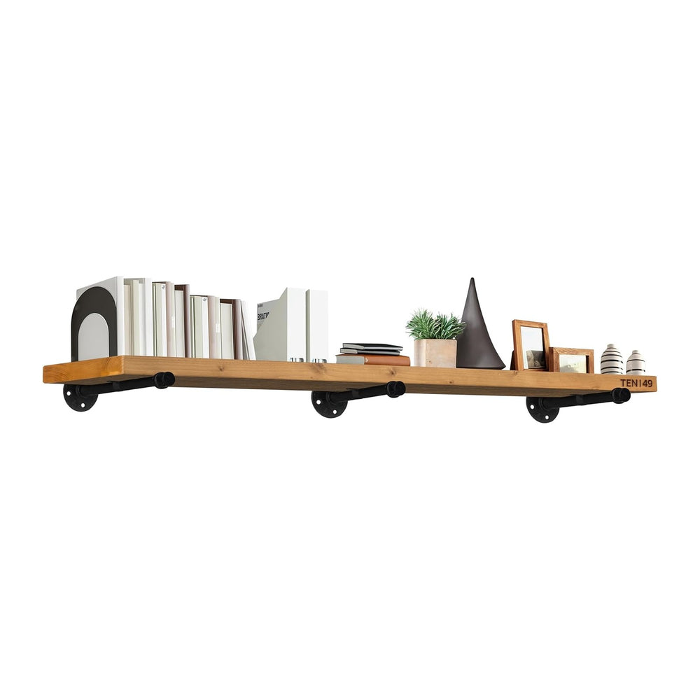 TEN49 Industrial Pipe Wood Wall Shelf - 60" Real Wooden Shelf w/ Special...
