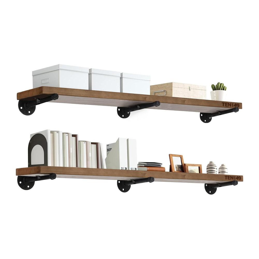 TEN49 Real Wood Rustic Floating Shelves Wall - 48 Wide Small Wooden Industria...