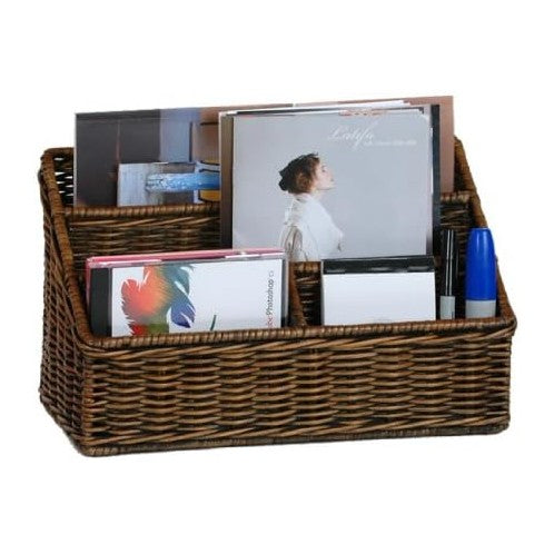 The Basket Lady 4-Section Wicker Organizer Basket Walnut Brown