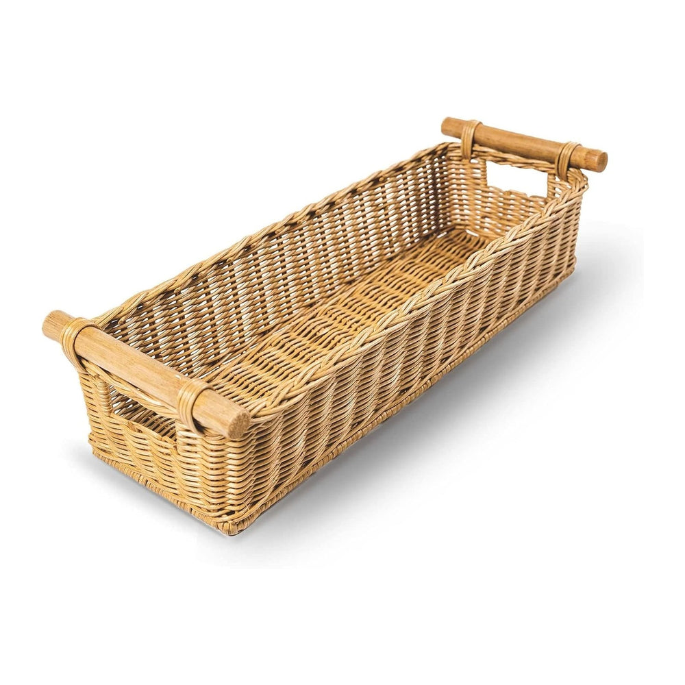 The Basket Lady Long Narrow Pole Handle Wicker Basket, M, Sandstone