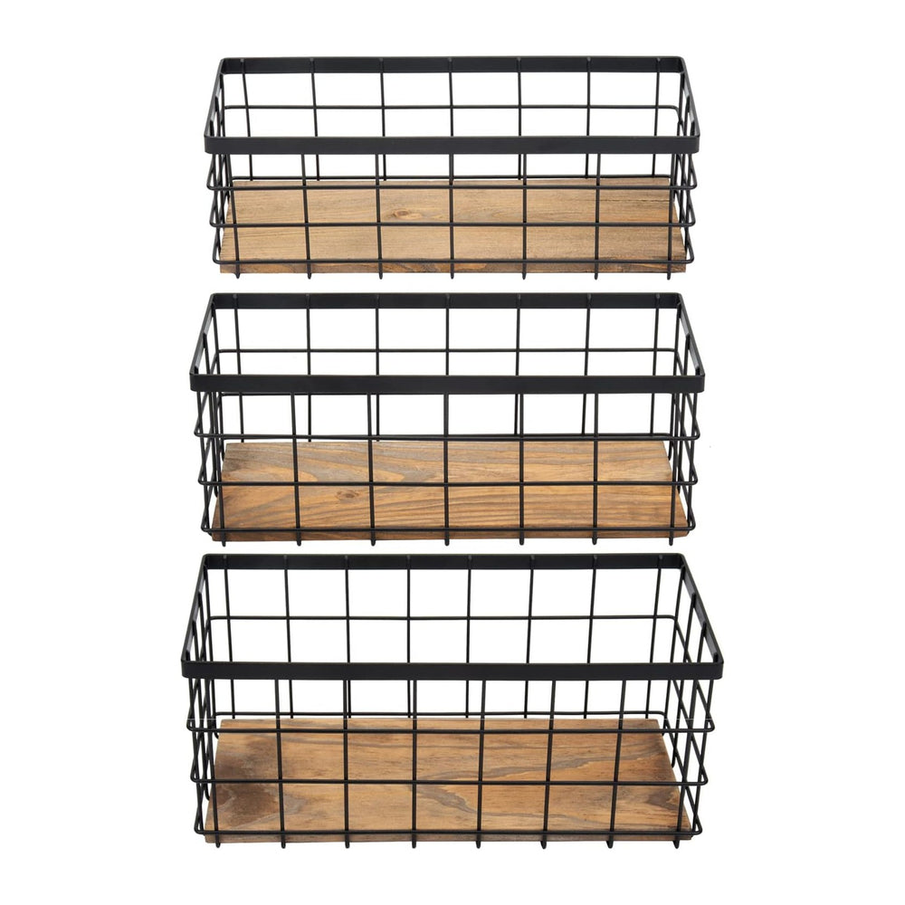TIEYIPIN Farmhouse Decor Metal Wire Storage Baskets, Wood Base Containers Org...