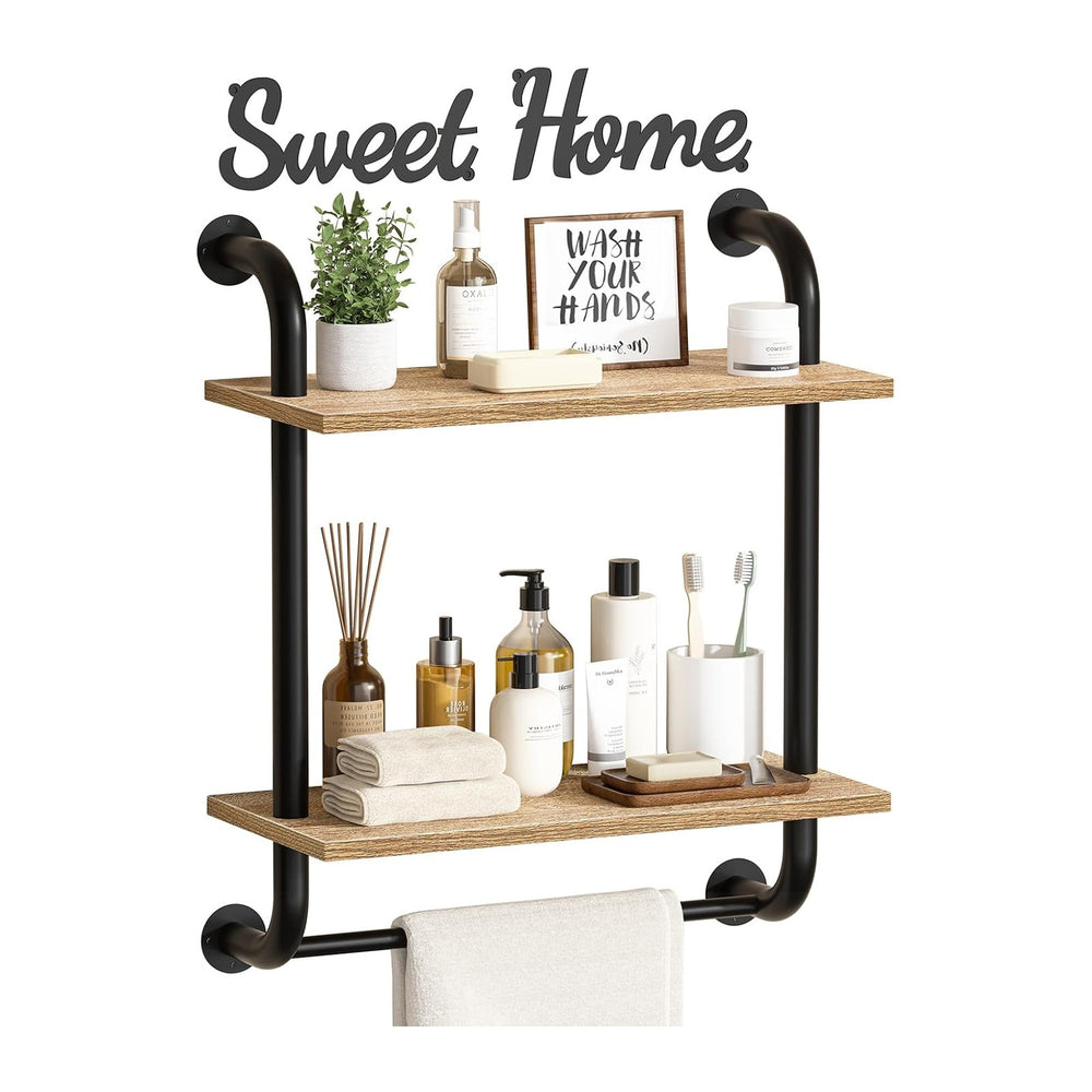 Tinpin Bathroom Shelves Wall Mounted, Rustic Farmhouse Pipe Shelves, 2-Tier, ...