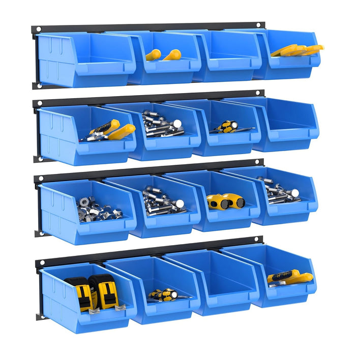 TORACK Wall-Mounted Storage Bins, 16 Plastic Bins for Tools Organization