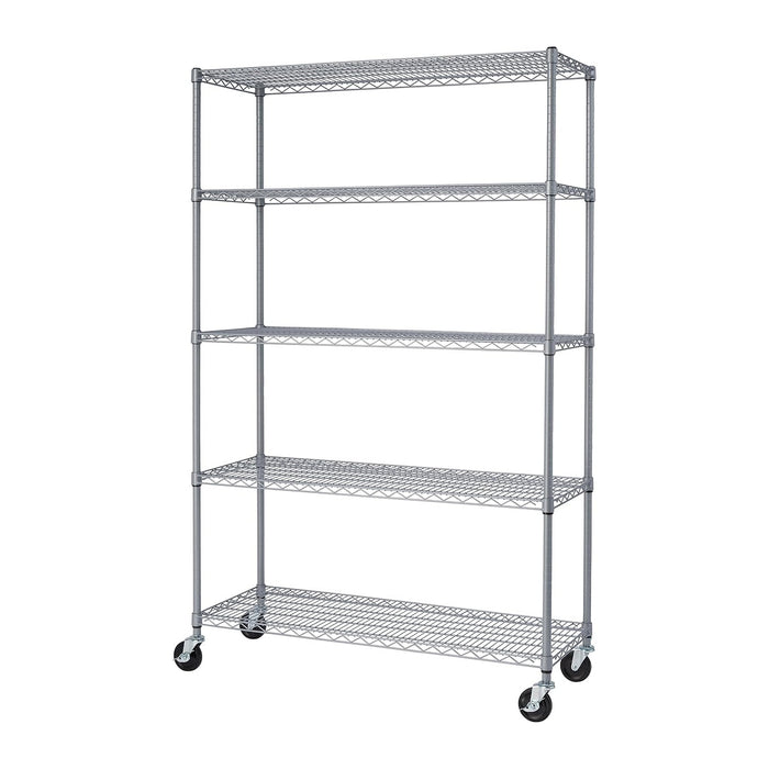 TRINITY EcoStorage Heavy Duty 5-Tier Adjustable Wire Shelving with Wheels for Outdoor Use, Garage Storage and More, NSF Certified, 800-4000 Lb Capacity, Gray, 48" W X 18" D X 72-77" H
