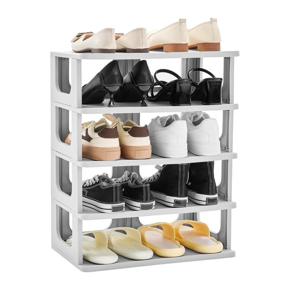TRZZ 5-Tier Shoe Rack, Narrow Stackable Organizer, Grey