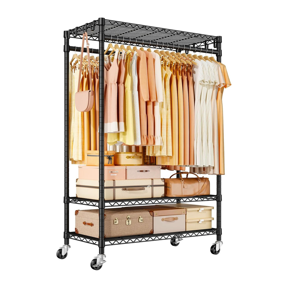 ULIFHOME Clothes Rack, Rolling Clothing Racks for Hanging Clothes, Black