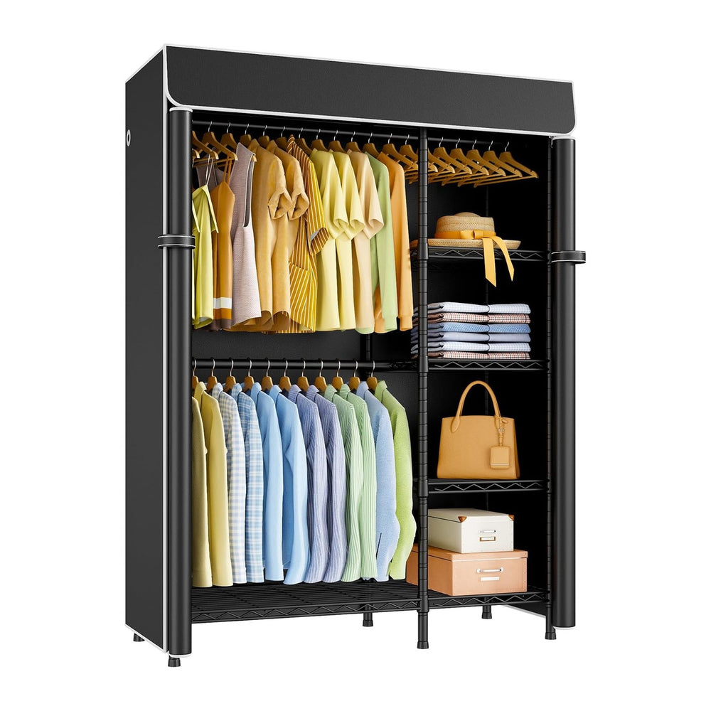 ULIFHOME F2C Clothes Rack with Cover, Black Clothing Racks Heavy Duty