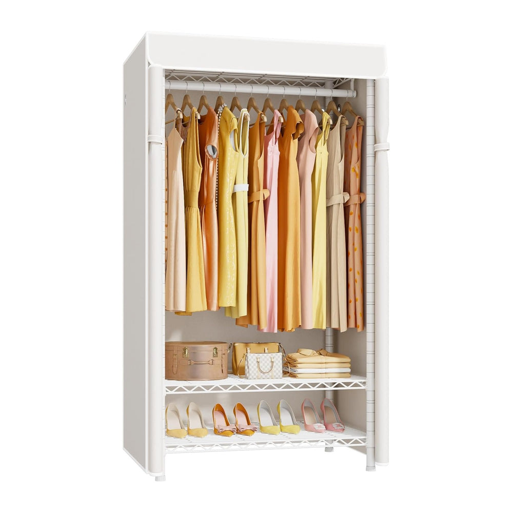 ULIFHOME H5C Clothes Rack with Cover, Covered Clothing Rack Heavy Duty