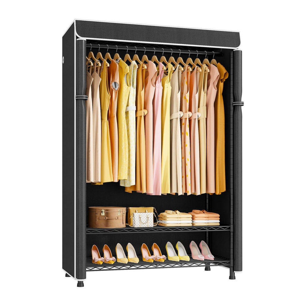 ULIFHOME H5C Plus Clothes Rack with Cover, Covered Clothing Rack Heavy Duty