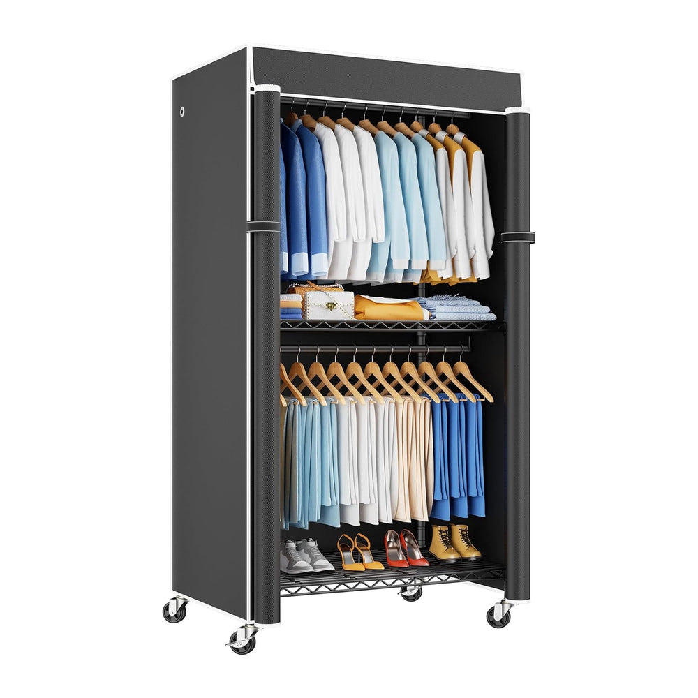 ULIFHOME P8C Heavy Duty Clothes Rack（With Extended Width Design） Rolling Clot...