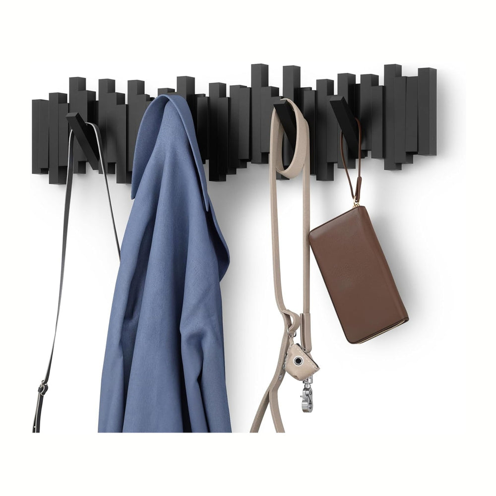 Umbra Sticks Wall Coat Rack, Wall Mount 8 Retractable Hooks, Black