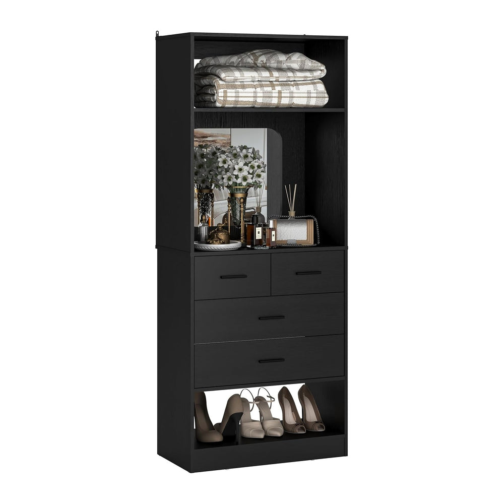 Unikito 25" Closet System with 4 Drawers, Storage Shelves, Mirror Design