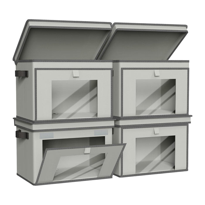 Univivi Front Opening Storage Bins with Lids for Home, Gray, 4 Pack