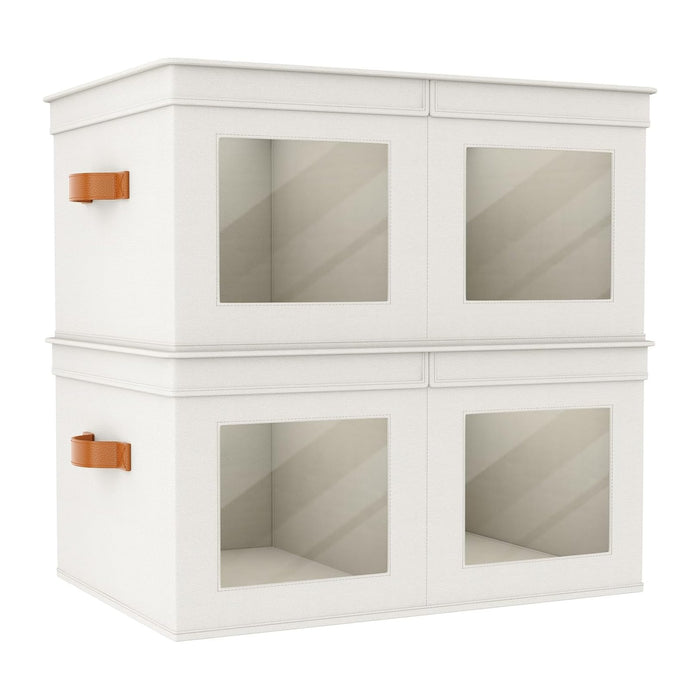 Univivi Large Fabric Storage Bins with Lids for Clothes 2 Pack, Beige