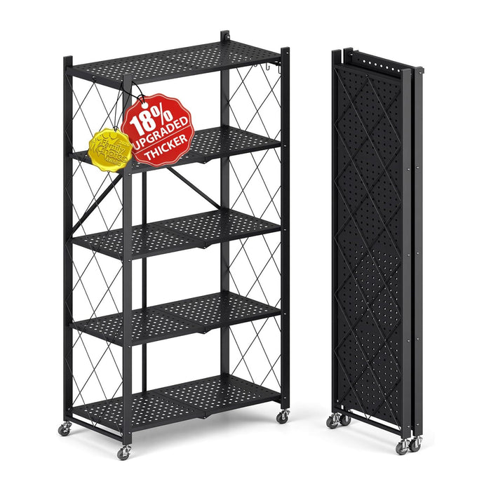 Upgraded 18% Thickened Portable 5-Tier Foldable Storage Shelves with Wheels