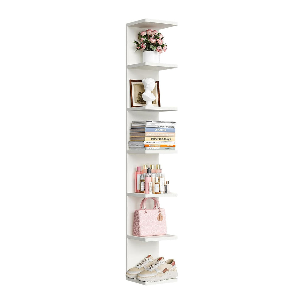 upsimples 7-Tier Floating Wall Shelf, White Vertical Vanity Decor Shelves